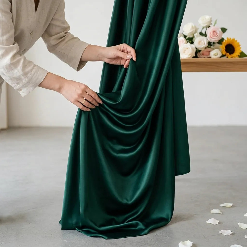 Rideau Mariage Satiné Vert Emeraude Léger