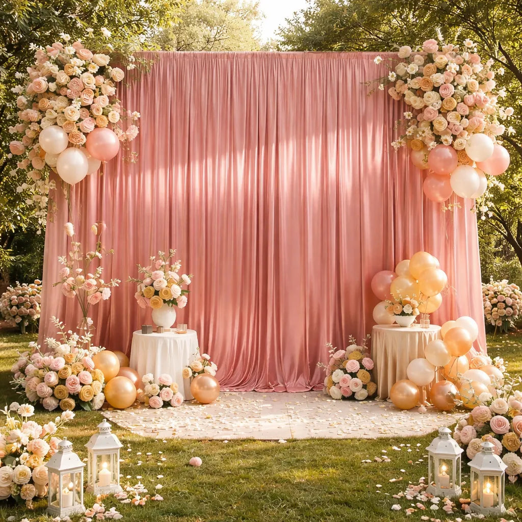 Rideau Mariage en Satin Rose Bonbon Unique