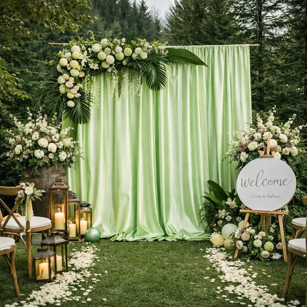 Rideau de Fond Vert Tendre Mariage Unique