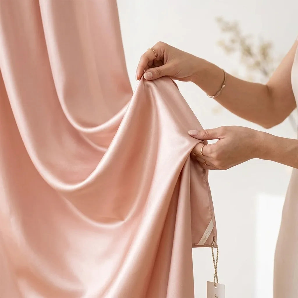 Rideau de Fond en Satin Rose Gold Léger