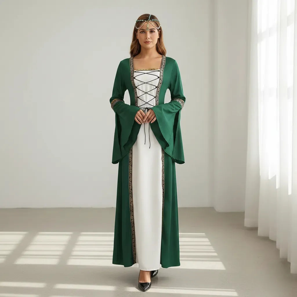 Robe Médiévale Vert et Blanc