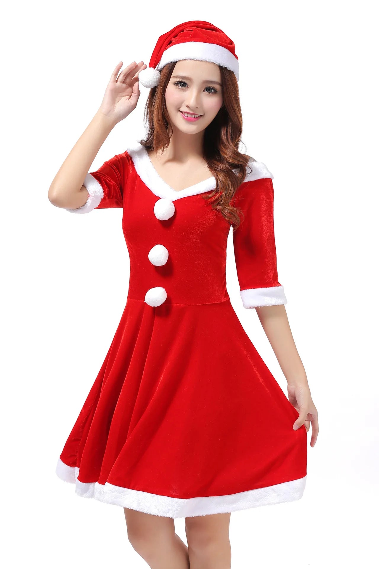 Robe Mère Noël En Velours de qualité