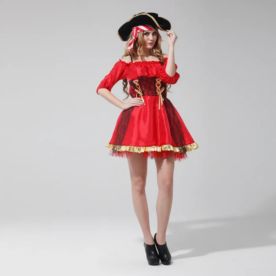 Robe Pirate Rouge Femme Sexy Minimaliste