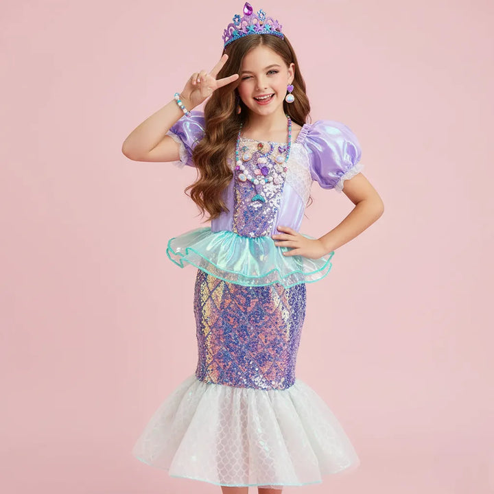 Robe Sirène Fille à Manches Bouffantes