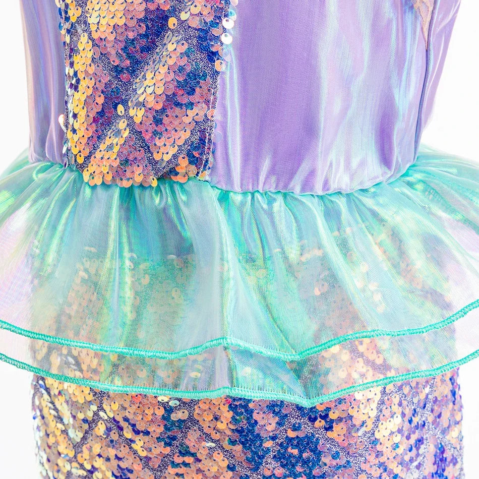 Robe Sirène Fille à Manches Bouffantes Écailles