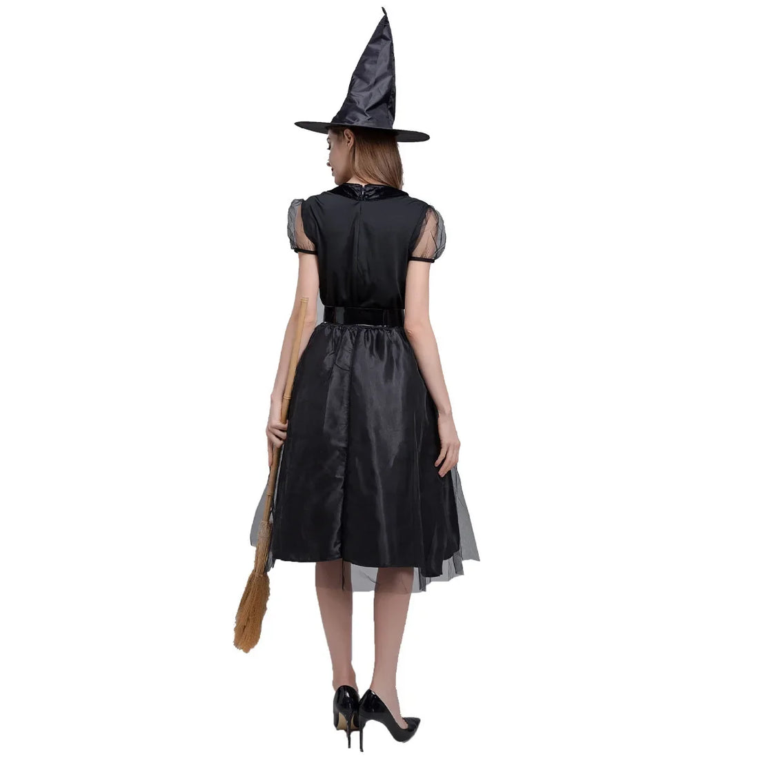 Robe Sorcière à Voile Noire Fluide