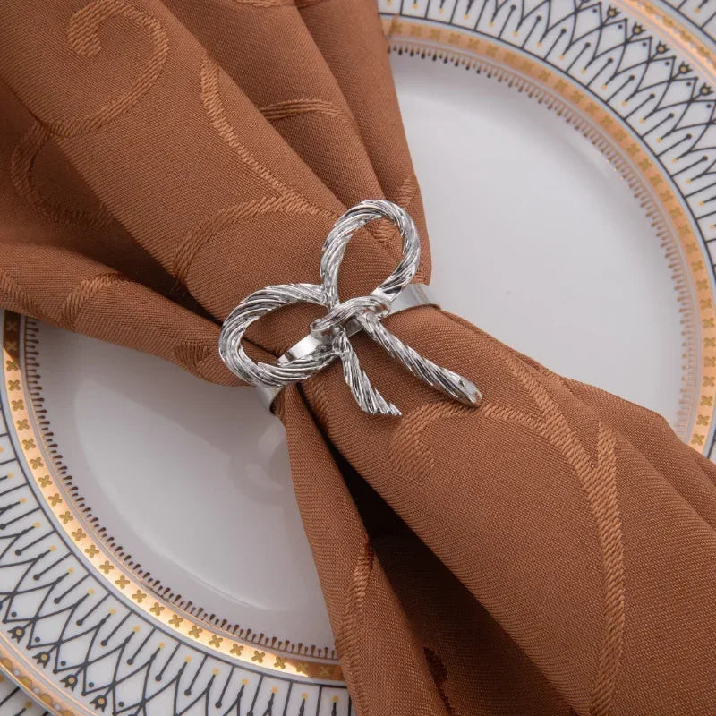 Rond de Serviette Mariage Nœud Argenté