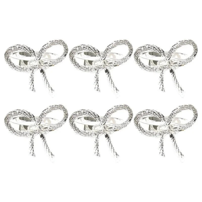 Rond de Serviette Mariage Nœud Argenté Chic