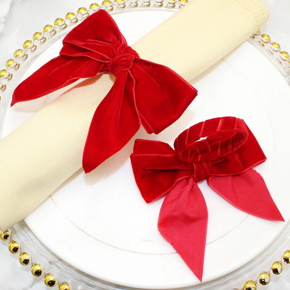 Rond de Serviette à Nœud Velouté Rouge