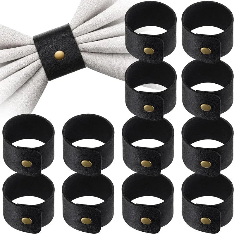 Rond de Serviette Sobre en Cuir Noir Stylé