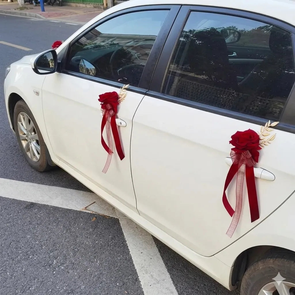 Rose Rouge pour Portière Voiture Mariage Chic
