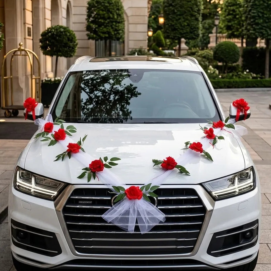 Ruban à Fleurs Rouge Décoratif Voiture Mariage