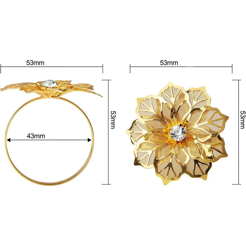 Rond de Serviette Fleur Doré Mariage Romantique Elégante