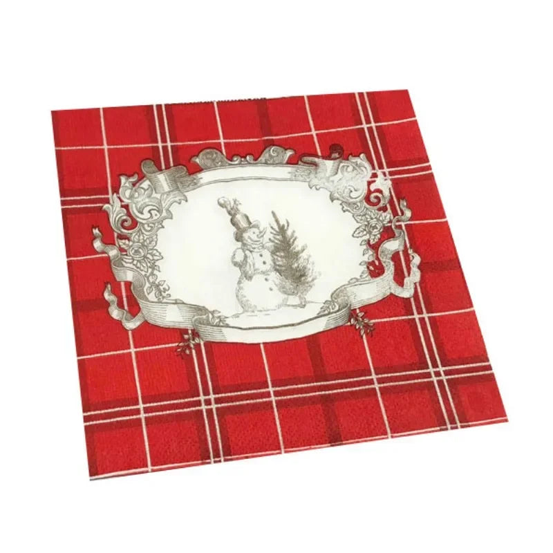 Serviette Noël Carreaux Rouge Bonhomme de Neige