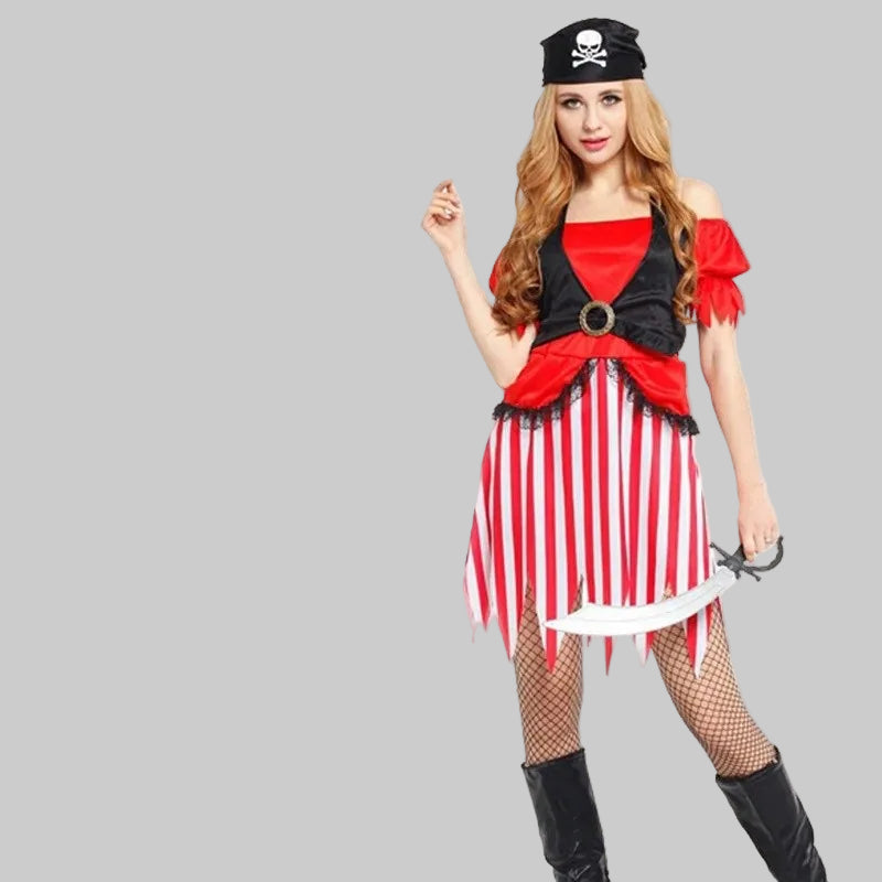 Robe Pirate à Rayures Rouge et Blanc