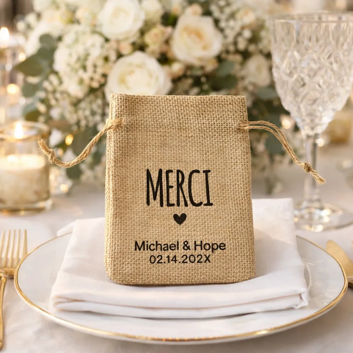Sac à Dragées Personnalisable en Jute