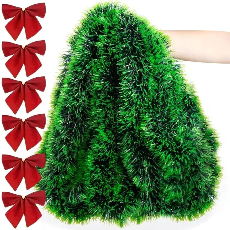 Guirlande Décorative Verte à Nœuds Rouges