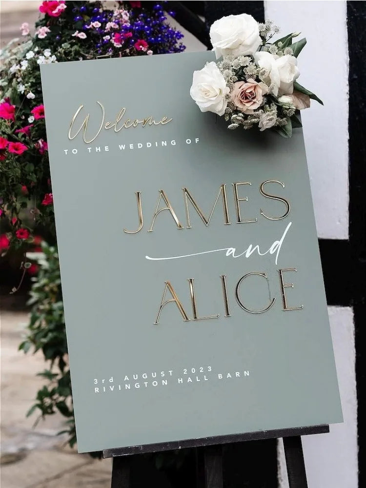 Panneau Bienvenue Mariage Vert Sauge