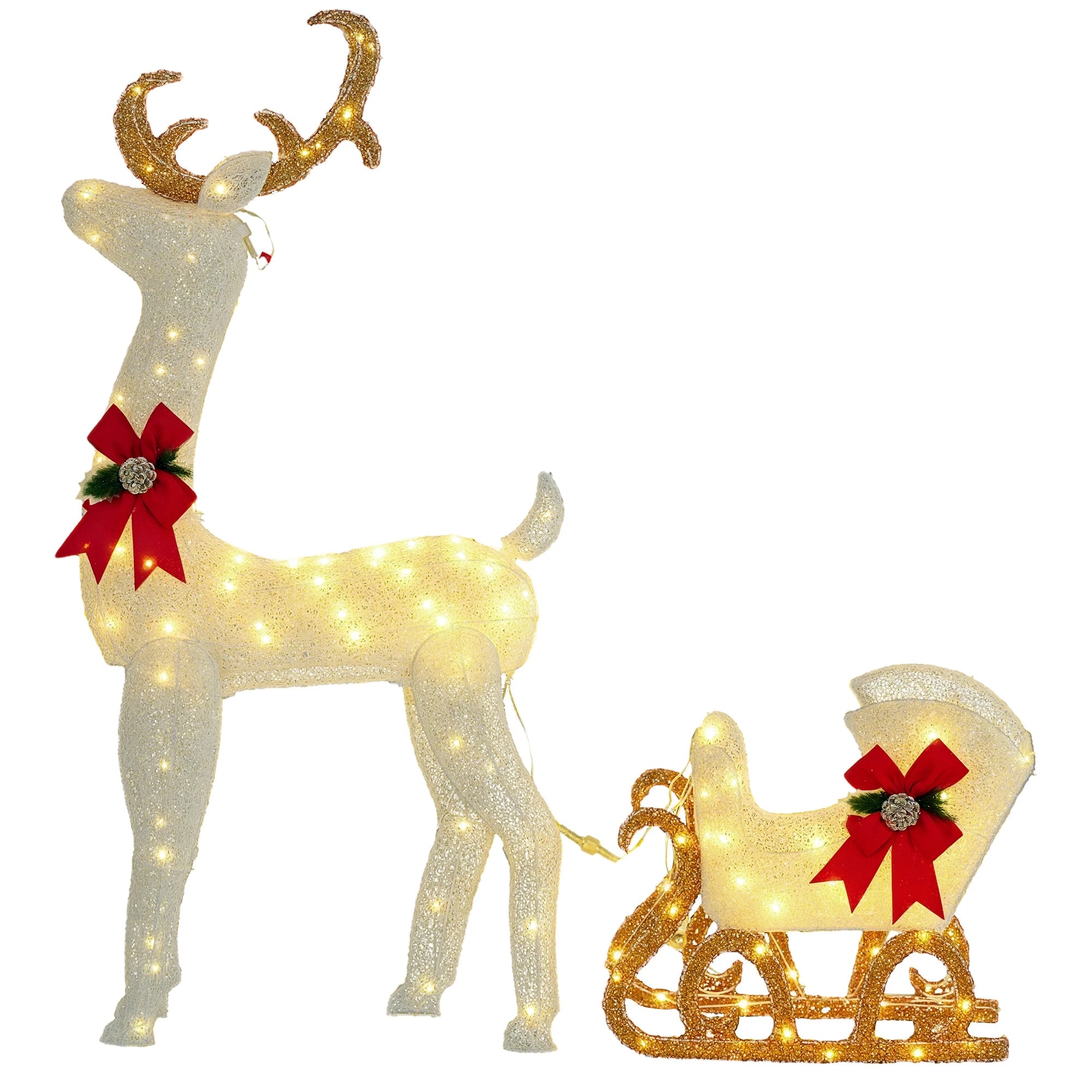 Renne et Traîneau 3D Lumineux Noël