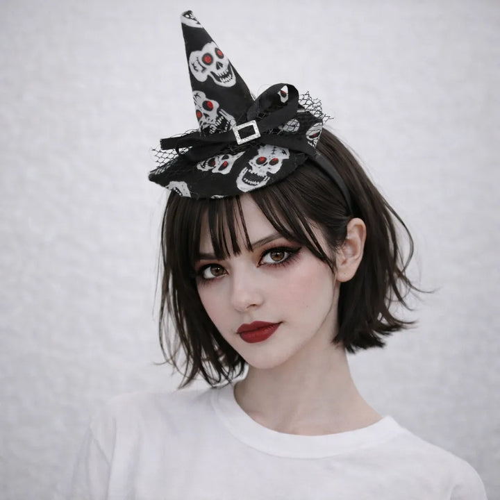 Serre-tête Chapeau Sorcière Noire et Blanc