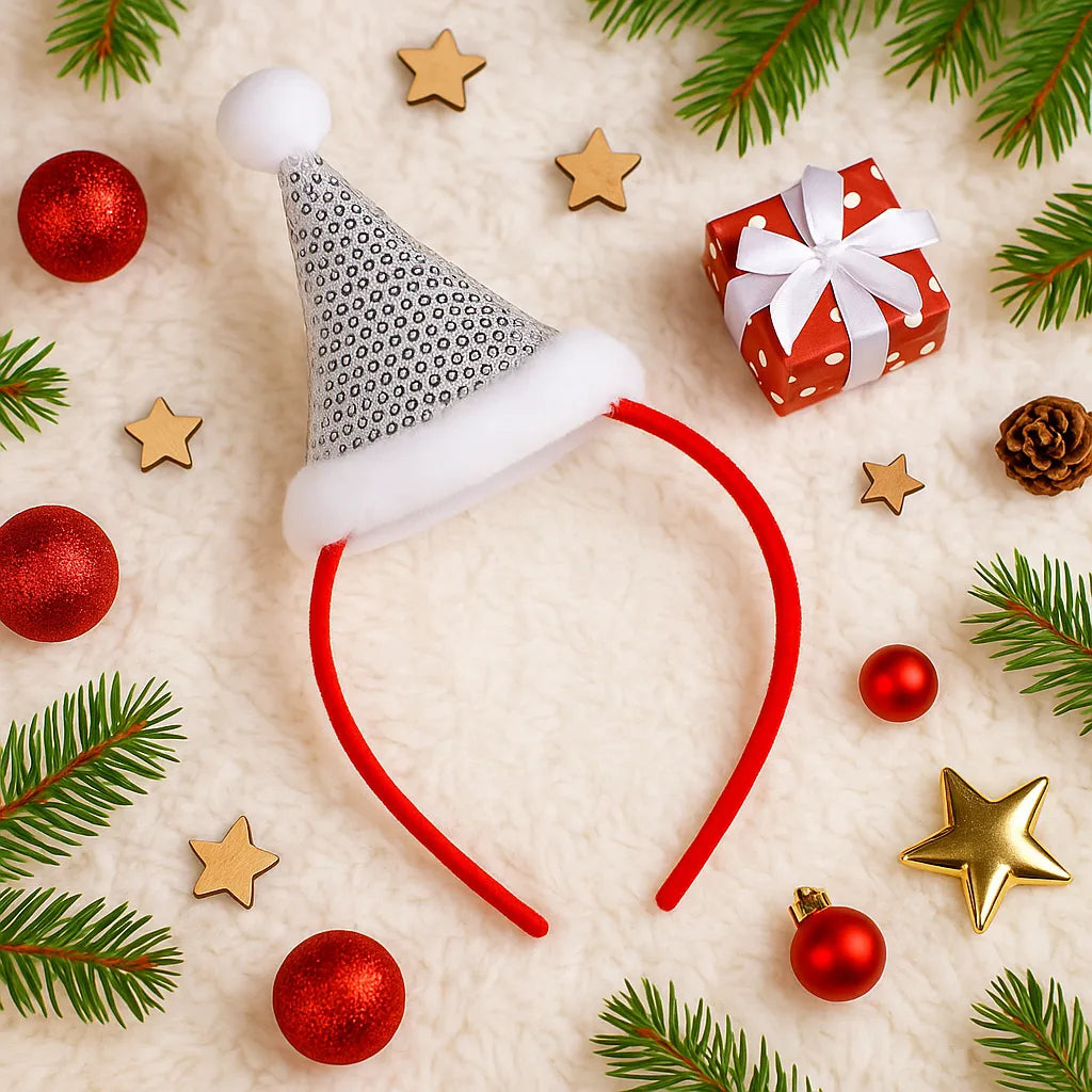Serre-tête Chapeau de Noël à Sequins Argenté adorable
