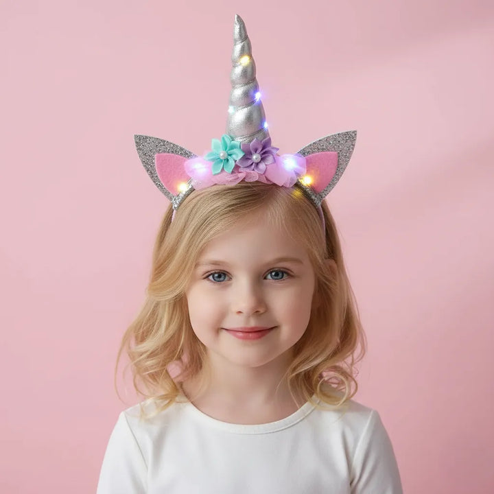 Serre-tête Licorne Led Argenté