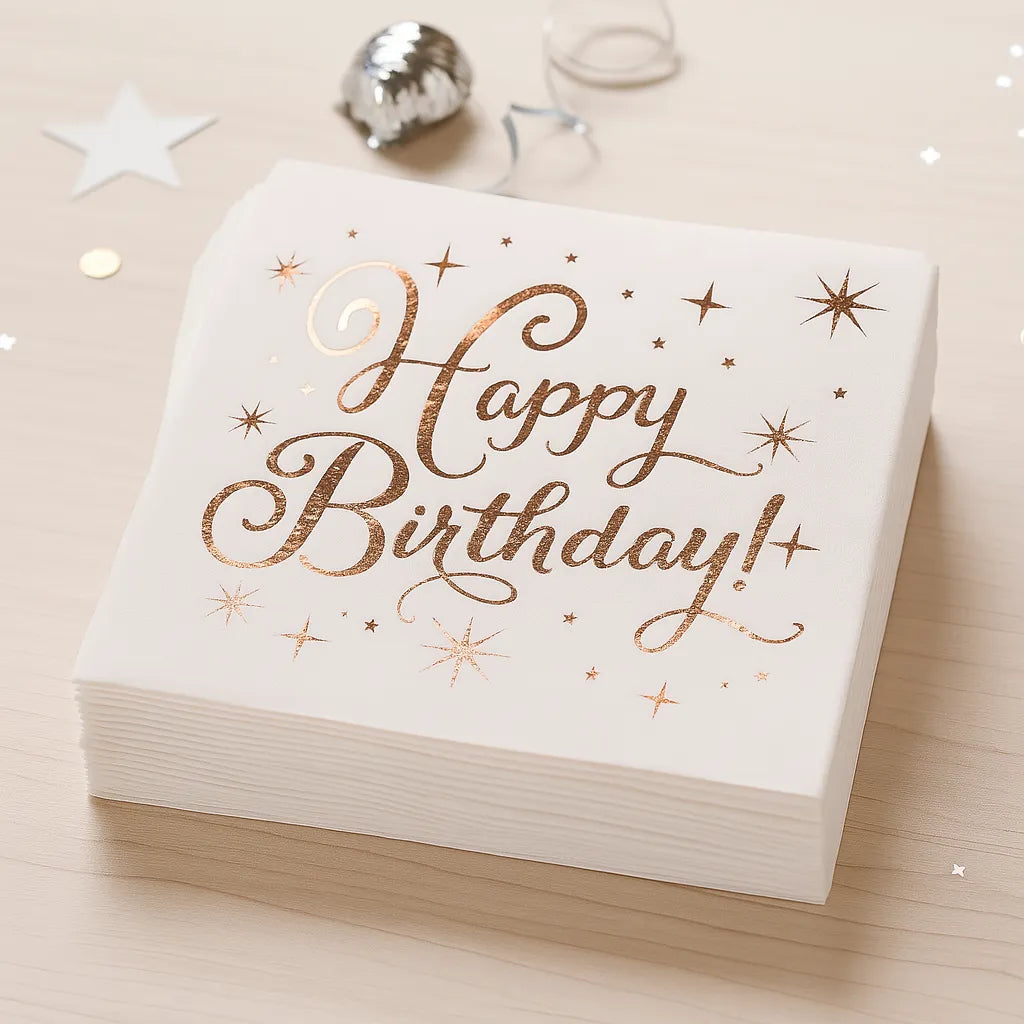 Serviette Anniversaire Blanc et Rose Gold 1