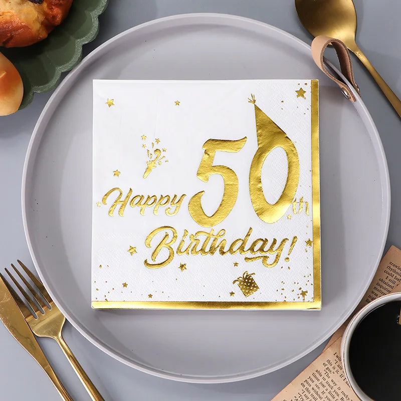 Serviette Happy 50th Birthday stylé 