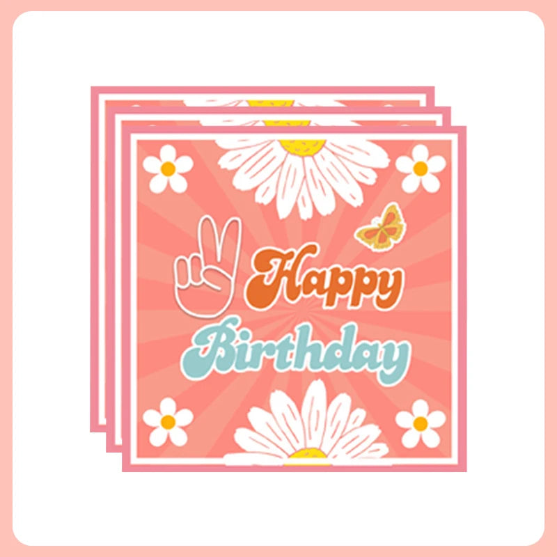 Serviette Happy Birthday Fleuri Rose