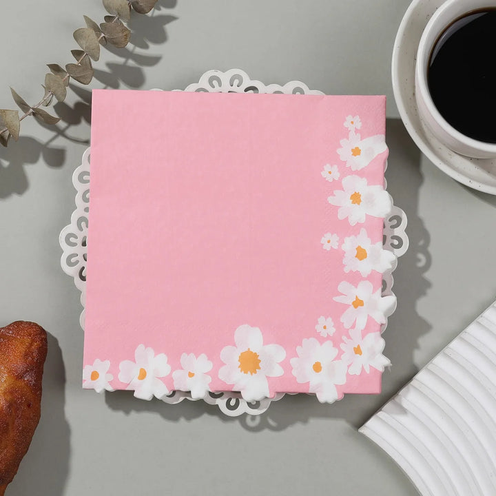 Serviette Jetable Marguerites Rose