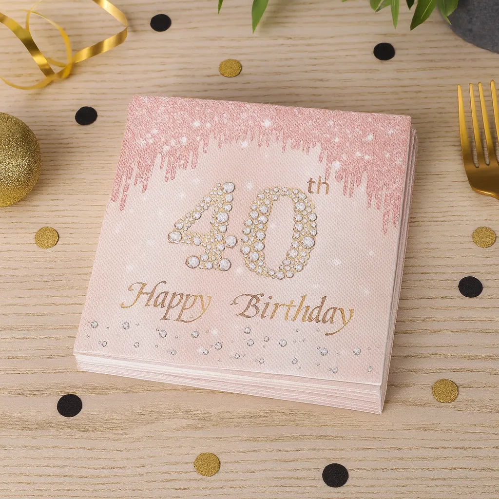Serviette Jetable Or Rose 40th 1