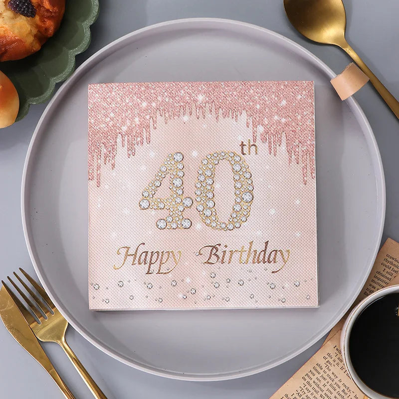 Serviette Jetable Or Rose 40th Chic