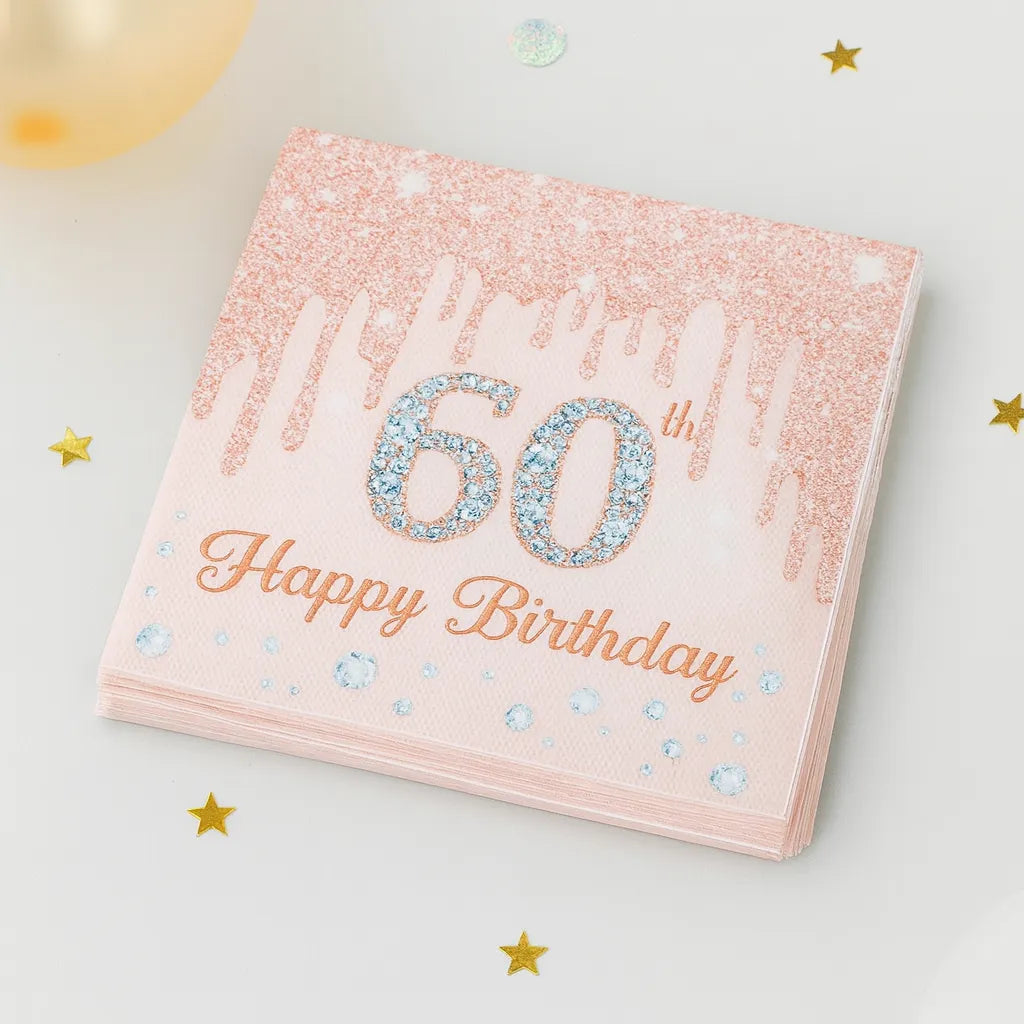 Serviette Jetable Or Rose 60th 1