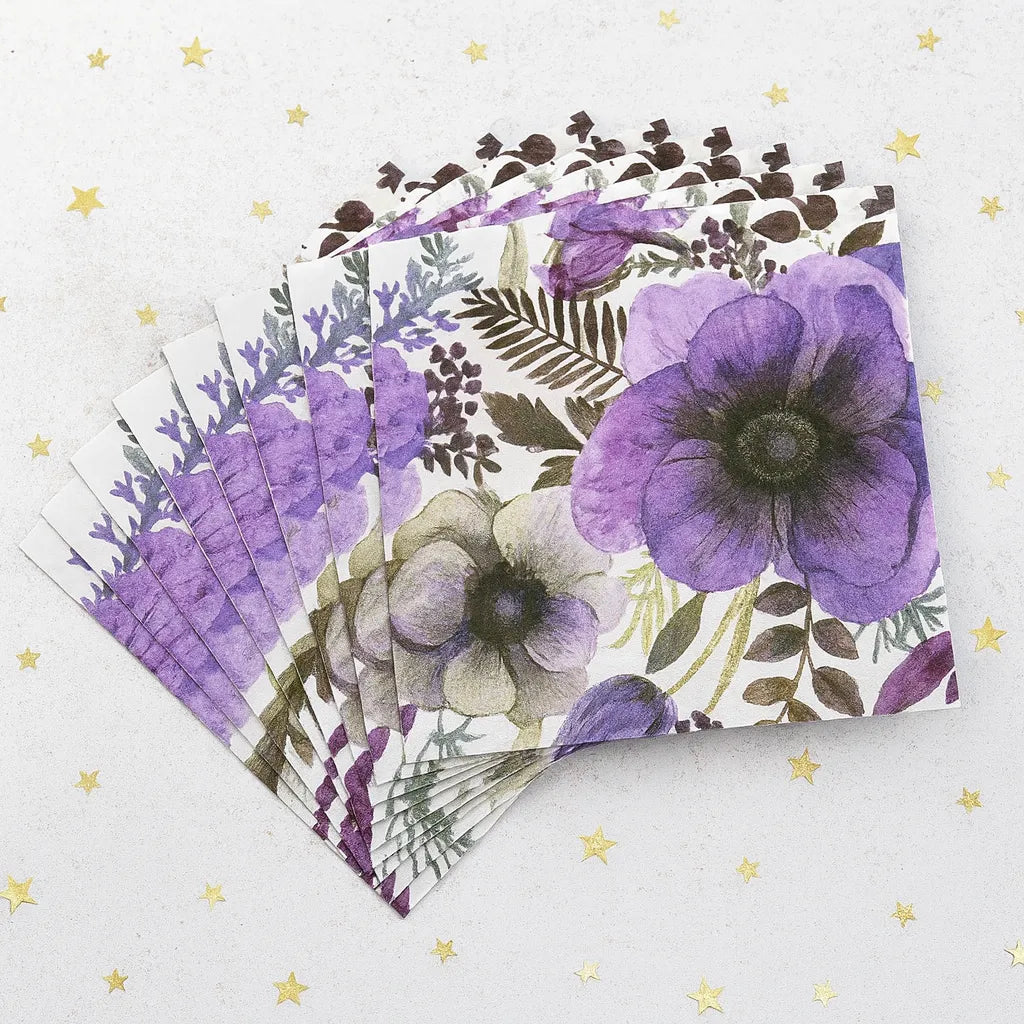 Serviette Jetable Violette Fleurie 1