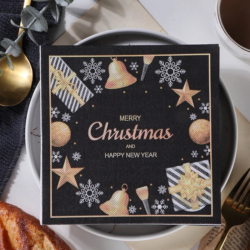 Serviette Noël Noire et Gold