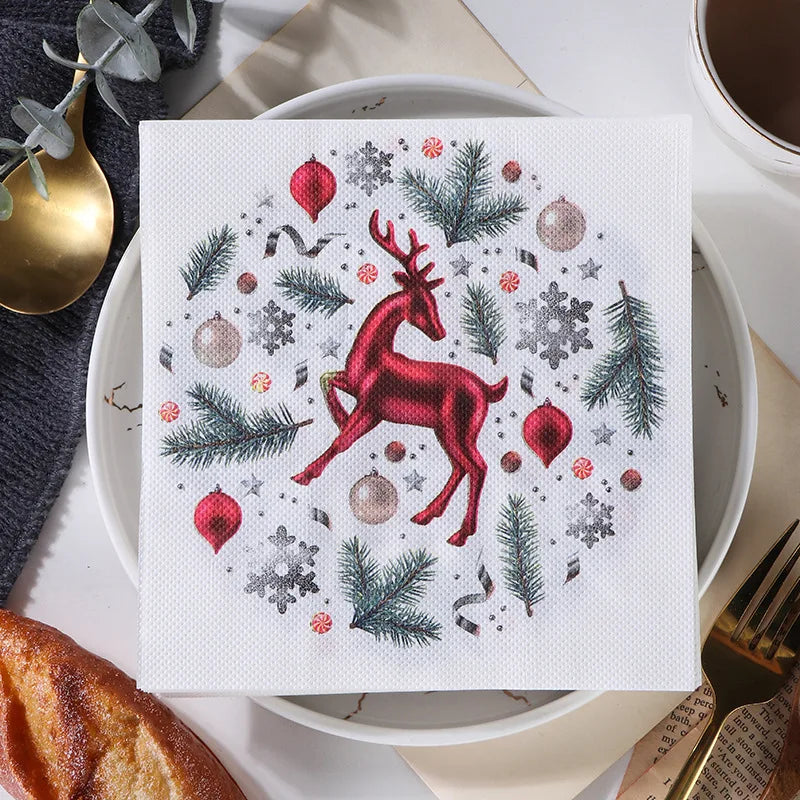 Serviette Noël Renne Rouge 