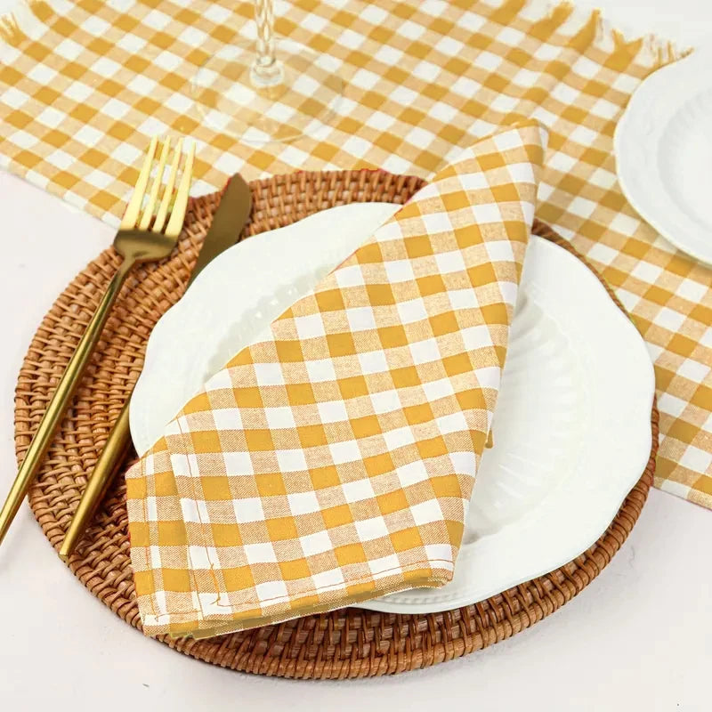 Serviette de Table Carreaux Jaune Design