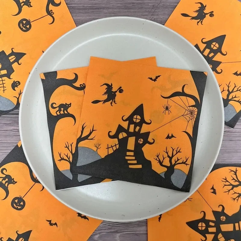 Serviette de table Orange et Noir