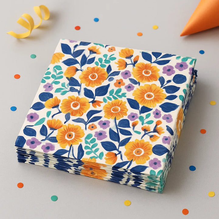 Serviette en Papier à Fleurs Oranges 1