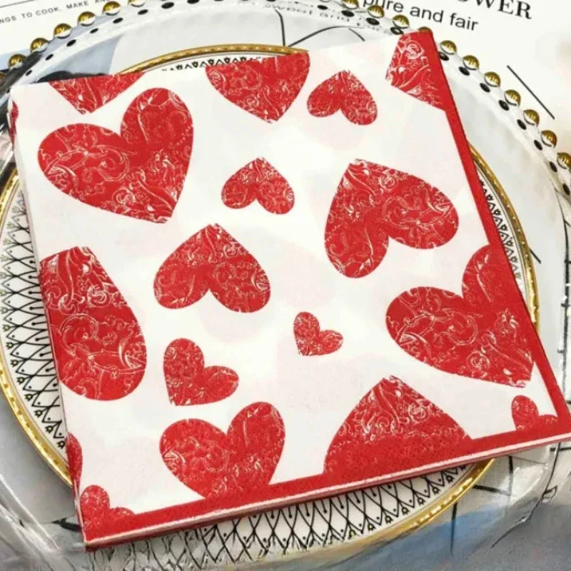 Serviette en Papier Motifs Cœurs Chic