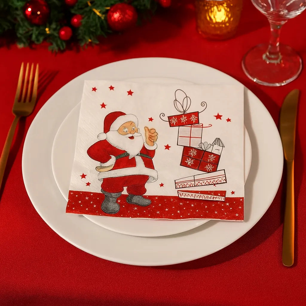 Serviette en Papier Noël Rouge et Blanc