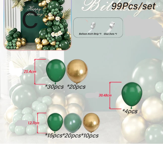 Set Arche Ballons Vert et Or Design