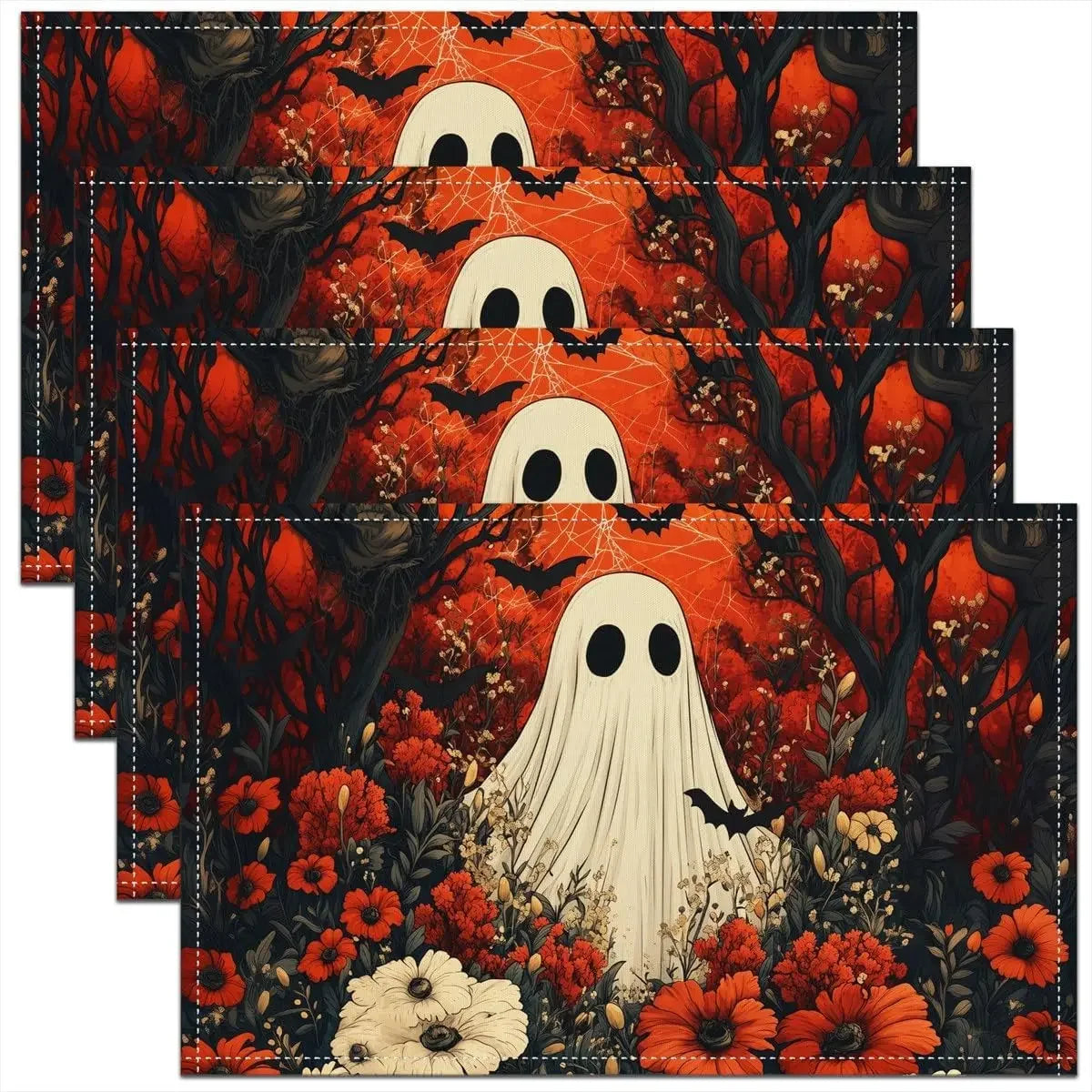 Set De Table Fleuri Fantôme Halloween Minimaliste