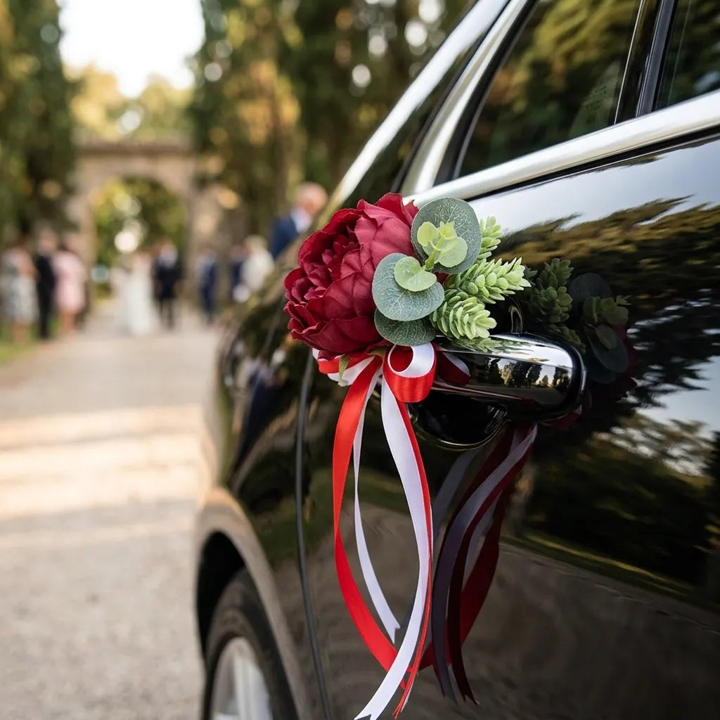 Set de Fleurs Bordeaux Voiture Mariage luxuriant