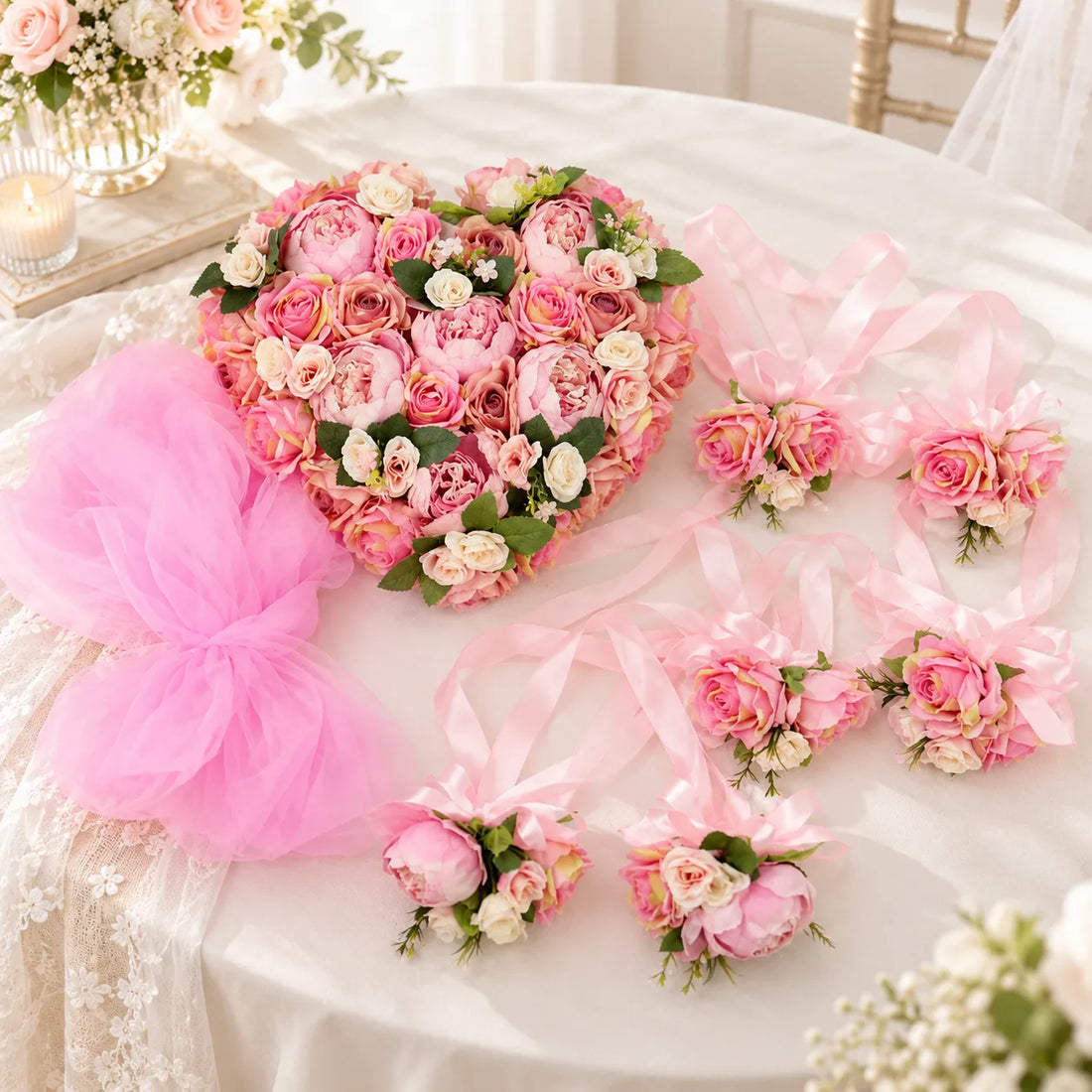 Set de Fleurs Roses Décoratives Voiture délicat
