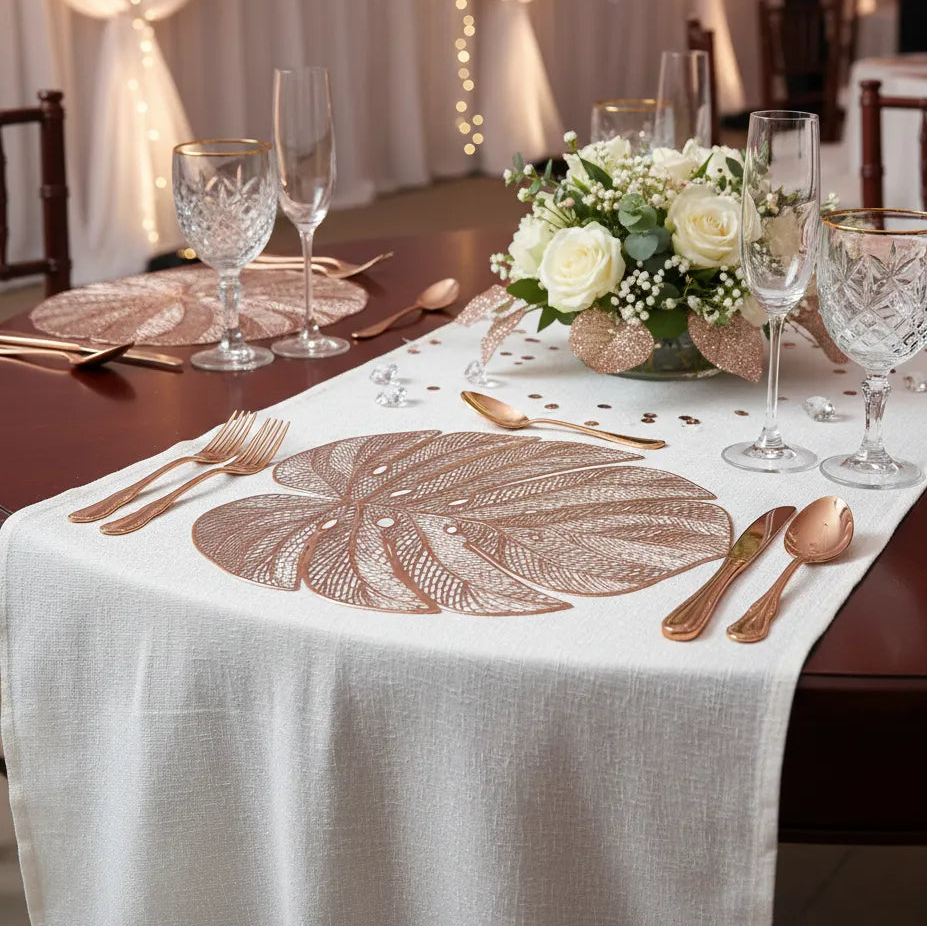 Set de Table Mariage Feuille Rose Gold