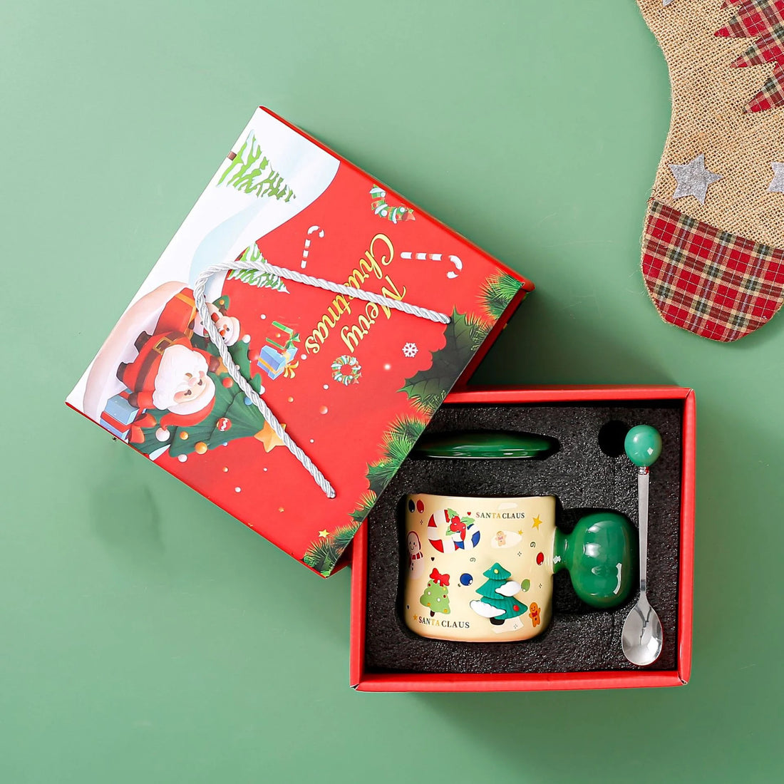 Tasse Noël en Porcelaine à Couvercle Verte Classe