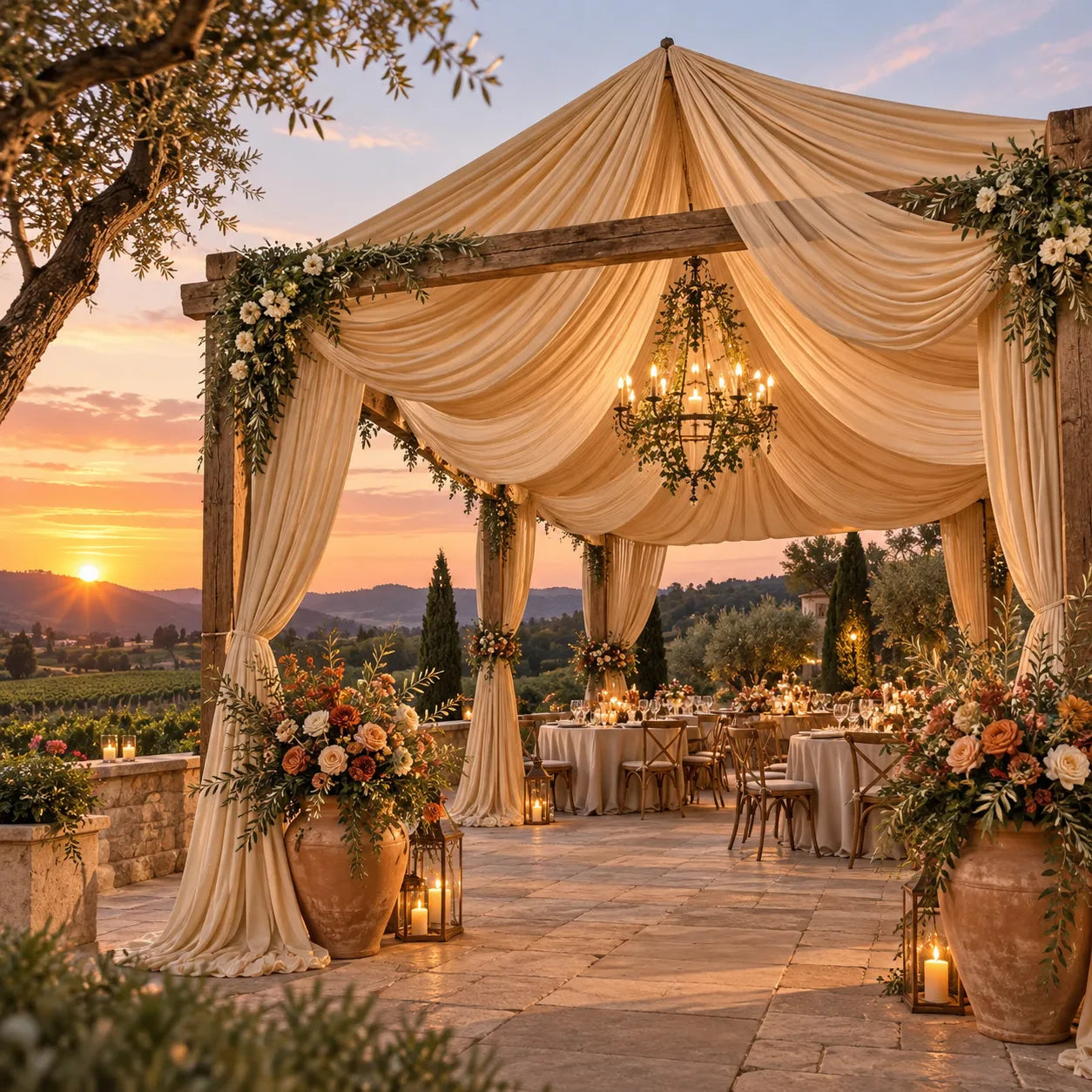 Tenture Plafond Mariage Champagne Double Couche Raffiné