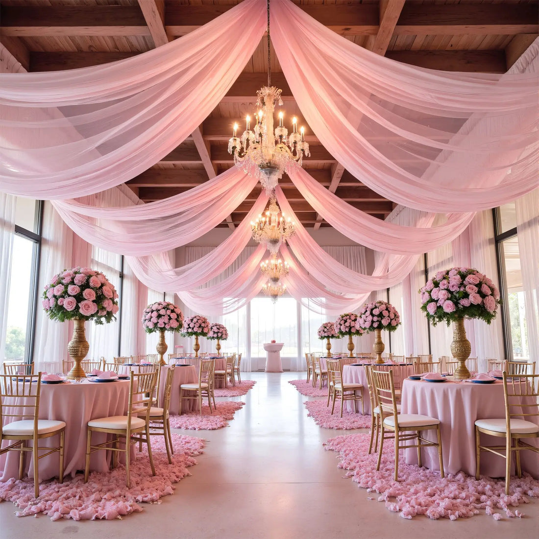 Tenture Plafond Mariage Rose Tendre Chic