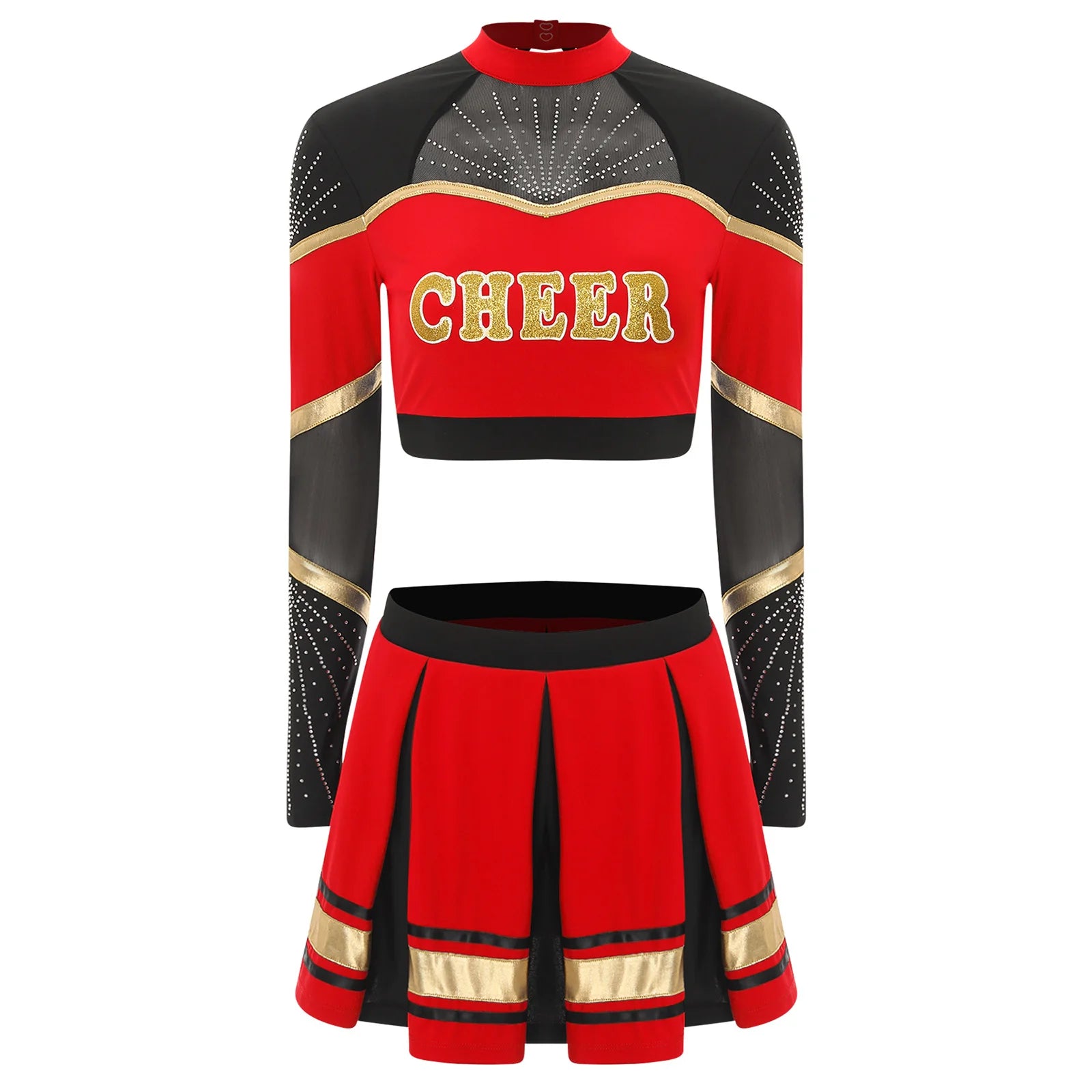 Tenue Pompom Girl Rouge à Manches Longues Devant